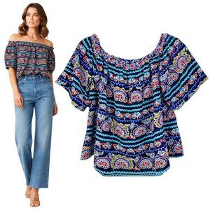 Aqua Romeo & Juliet Off Shoulder Embroidered Peasant Top Multi M